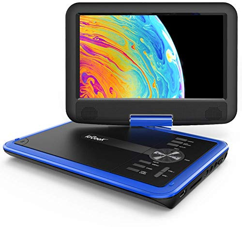 ieGeek Lecteur DVD portable 11,5 avec carte SD/port USB, batterie rechargeable de 5 heures, écran de protection des yeux de 9,5, prise en charge AV-in/out, sans région, bleu