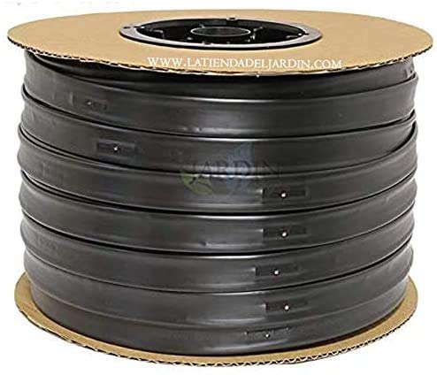 Suinga. 2600 m CINTA RIEGO POR GOTEO 16mm, 25 cm separación por gotero. Galga espesor de pared 8 mil. Tubo plano de caudal 1,5 litros por hora.