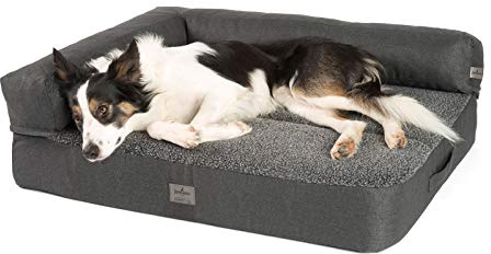 JAMAXX Premium 2-in-1 Hunde-Sofa - Orthopädische Memory Visco Füllung, Abnehmbare Polster und Waschbarer Bezug, Hochwertiger Stoff Lammfell/Sherpa, PDB3014 (M) 90x70 anthrazit