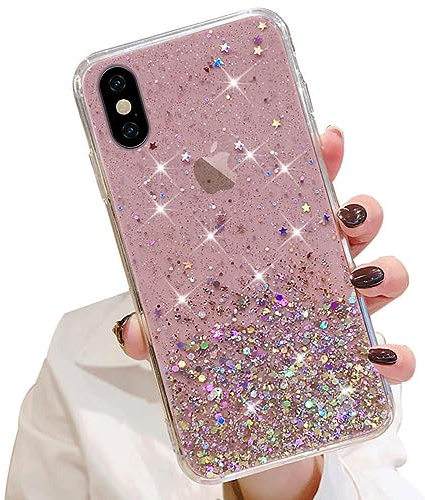 LCHULLE Girls iPhone Xr Glitter Case - Paillette Sparkle Bling Protective Cover - Clear TPU Bumper Silicone - Pink