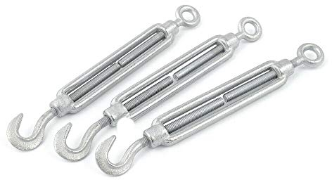 5 stück Spannschloss M8 Haken/Öse | Stahl C15, galvanisch verzinkt | Seilspanner für Drahtseil Spanner Stahlseil Draht zubehör für Seilwerk | [ DQ-PP ]