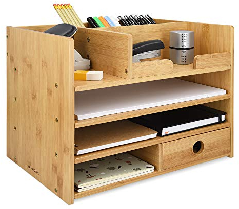 Navaris Schreibtisch Organizer Ablage aus Bambus - 33x24x26cm Ordnungssystem Briefablage aus Holz - für Tisch Büro Schreibtisch - leicht zu reinigen