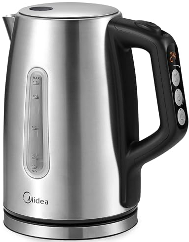 Midea Hervidor de Agua Eléctrico con Control de Temperatura (40, 60, 70, 80, 90, 100℃), Acero Inoxidable 1,7L Kettle, Hervidor Agua 2200W con Indicador del Nivel de Agua, Mantener caliente 60 minutos