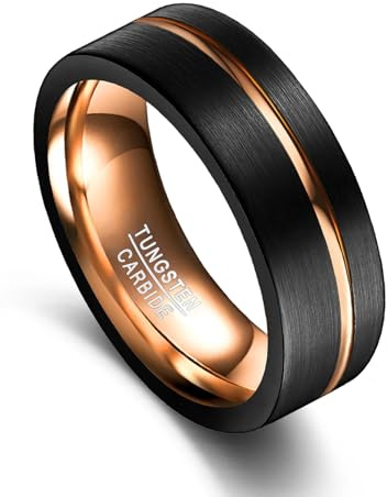 VAKKI Ring Herren Damen 6mm/8mm Wolfram Ringe Schwarz/Silber/Schwarz Blau Eheringe mit Rille und Abgeschrägte Kanten Größe 52(16.6)-72(22.9)