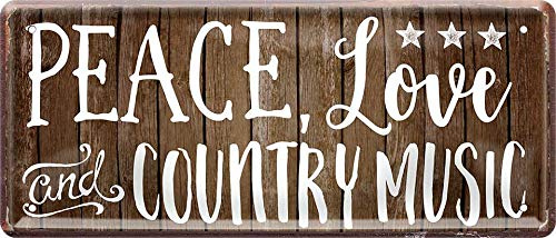 Blechschilder Beautiful saying Peace, Love and Country Music decorative sign, metal sign, house entrance, gift idea, door gift for birthday or Christmas, 28 x 12 cm
