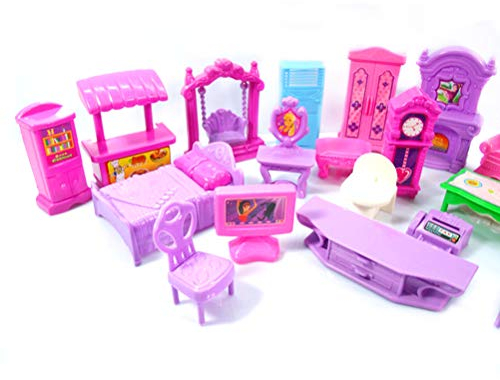 WLPTION 22Pcs Doll House Furniture Set Dollhouse Play Set Plastic Furniture Miniature Rooms Baby Kids Pretend Play Toys