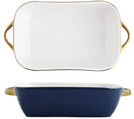 CLQ Petits Plats de Cuisson rectangulaires en céramique avec poignée pour Four Plat de Cuisson en céramique Casserole à Lasagne Plat de Cuisson Individuel 24 x 13,5 x 5,5 cm-Blue