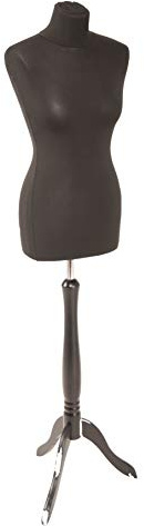 fella4stores Basic Schneiderpuppe, Damen Schneiderbüste aus PU Schaum, XS (EU 34) mit Überzug Schwarz und Holz-Dreibein Schwarz, in Höhe verstellbar, ideal für Kleiderpräsentation