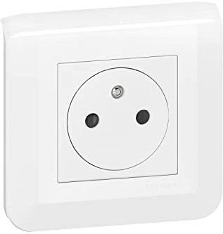 LEGRAND | Prise De Courant Surface Mosaic, Fixation À Griffes, Design Brillant Blanc, Raccordement Rapide Par Bornes Automatiques, Protection Enfant Intégrée