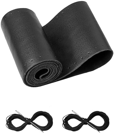 BELINOUS Leder-Lenkradbezug zum Schnüren, zum Aufnähen, universelle Passform, 33–50,8 cm, für Auto, LKW, SUV, Pickup, Boot, EIN ganzes Stück Rindsleder, DIY-Stich mit Nadelfaden (Größe M4, schwarz)