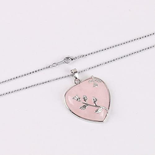 Collar Con Colgante De Cuarzo Natural,Elegante Flor En Forma De Corazón Collar Colgante De Cuarzo Rosa Con Cadena De Cuentas Reiki Joyas Con Dijes De Piedra Natal Para Mujeres,Hombres,Novia,Festiva