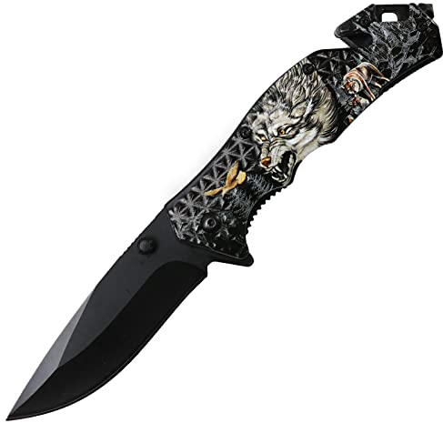 Pixelstudio Jäger Messer Jagd Klappmesser Outdoor Taschenmesser Jagdmesser Trekking Geschenk Männer Wolf