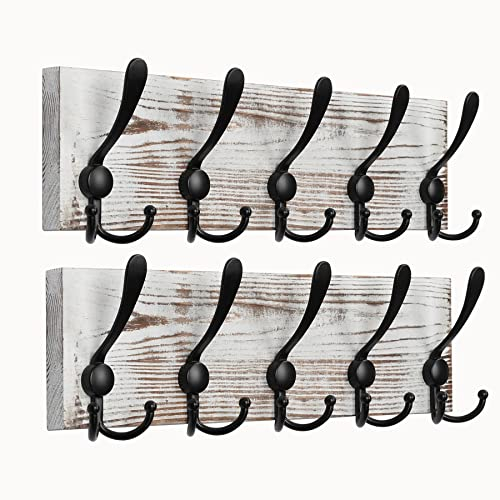 QILICZ 2 Stück Hakenleiste Kleiderhaken aus Holz, Garderobenhaken Wandhaken, Wandgarderobe Holz 15 Haken Garderobenleiste Wand Garderobe Haken für Waschraum, Schlafzimmer, Küche