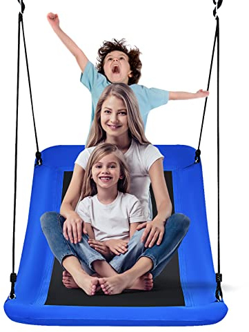 DREAMADE Balançoire Nid d'Oiseau, Balançoire Rectangulaire pour Enfants avec Hauteur Réglable 100-180CM, Balançoire Adulte en Tissu avec Deux Sangles, Multitude de Méthodes de Suspension, 155 x 83 cm