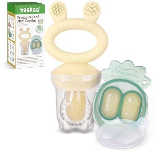 Haakaa Baby Obst Nahrung Futterautomat & Mini-Gefrierschrank Knabbern Tablett-Kombination, BPA- Muttermilch-Popsicle-Formen für die sichere Selbstfütterung von Säuglingen, 4 Monate+ (Hafer)