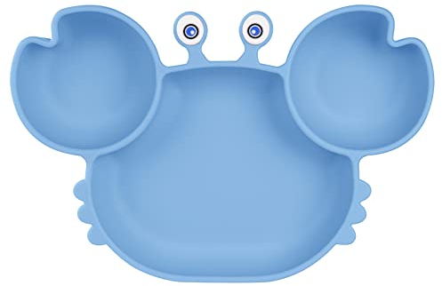 Vicloon Assiette Ventouse Pour Bébé, Assiette Bebe Silicone Avec 3 Compartiments, Passe Au Lave-vaisselle Et Au Micro-ondes, S'adapte à La Plupart Des Plateaux de Chaise Haute (Bleu)