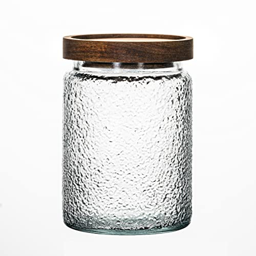 HolaJia Glasgefäß mit Deckel-700ml Bambusdeckel Aufbewahrungsbehälter-Luftdichte Vorratsgläser mit Deckel für Kaffee, Reis und Zucker-Dekorative Aufbewahrungsgefäße für Küchentheke(Hammermaserung)