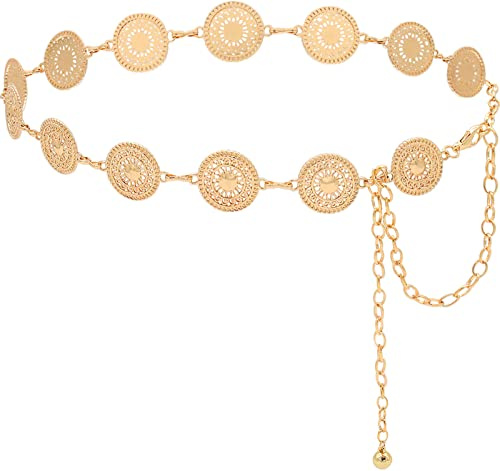 HIQUACC Women's Metal Waist Chain Chunky Body Jewelry Belly Link Belt (Pattern Gold-M)