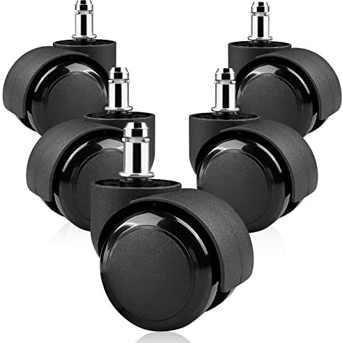 Relota 5 Pezzi ruote sedia ufficio 11X 22MM per Sedie da Gioco, Rotelle per sedie Design a Doppia Ruota, Rotelle di Ricambio Silenziosa e Senza Graffi per Piastrelle, Pavimenti Duri, Laminata, Nero