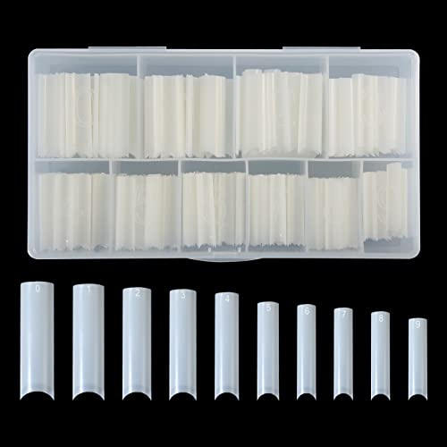 500 Stück C-Kurven Nagelspitzen Extra Lange Künstliche Nägel Konisch Zulaufende Quadratische Nägel Flache XXL Nagelspitzen für Maniküre Salons und DIY Nagelkunst zu Hause (10 Größen, Weiß)