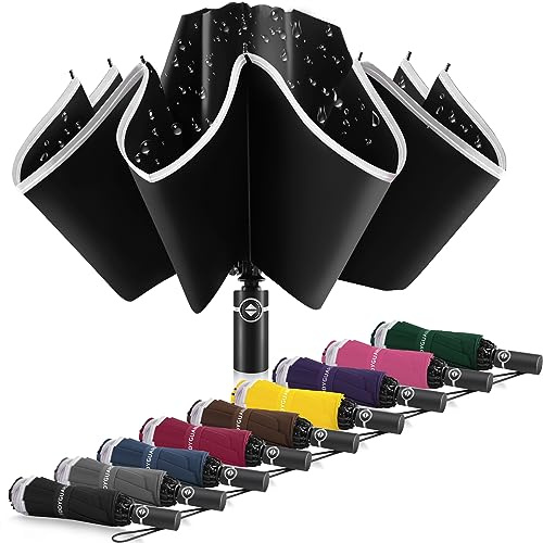 Bodyguard Inverted Umbrella Large Windproof Umbrellas for Rain Sun Travel Umbrella Compact with Reflective Stripe-Black, 54 IN