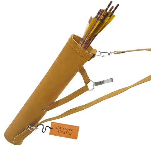 Bantoro Crafts Lederköcher Handgefertigte traditionelle Bogen- und Pfeilschießen-Tragetasche mit Taschen, Outdoor-Schießen, Bogenschießen-Zubehör