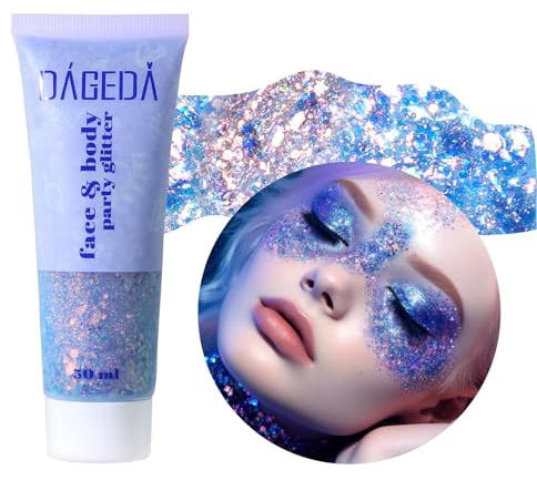 Prreal Blue Purple Body Glitter Gel 50ml, Face Glitters Body Gel Sequins | Shimmer Liquid Eyeshadow,Chunky Glitter for Hair Nails, Holographic Cosmetic Laser Powder Festival Glitter Makeup,Blue Purple