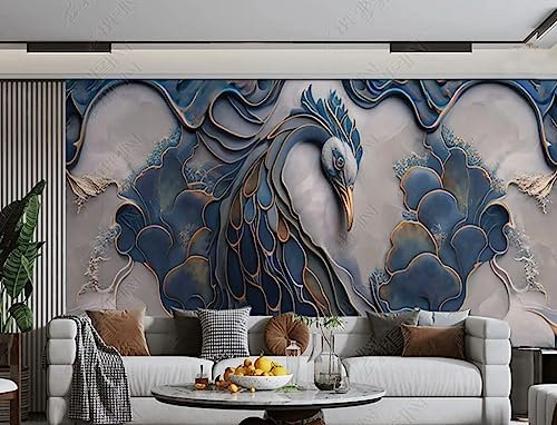 Papier Peint Intissé Bleu Canard En Marbre Décoration Murale Poster Tableaux Muraux Salon Chambre Art Mural 450Cm(W)*315Cm(H)