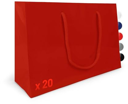 Verpackungswelt Geschenk-Tüten 20 Stück | Glänzende Papier-Tüten mit Henkel | Geschenk-Tüte 30x10x20 cm | Papier-Tüte ideal für Geburtstag, Weihnachten, Einzug & Mitbringsel | Rot