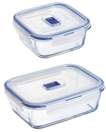 Luminarc Pure Box Active Lot de 2 récipients hermétiques en verre 76 cl - 122 cl Sodo Passe au micro-ondes et au réfrigérateur recyclable