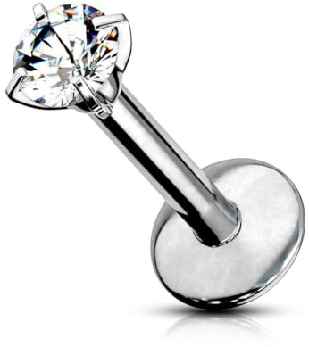 Stachelkleid Labret Piercing Titan 1,2 mm Zirkonia Ohr Helix Stecker Tragus Größe Farbe Auswahl Gold Rose Glitzer Schwarz Kristall Stein Schmuck Lippe Innengewinde Silber, 1,2 mm, 10 mm / 2 mm