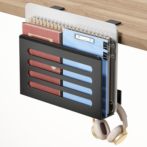 ROLIZOE 3 In 1 Schreibtisch Seitenaufbewahrung Laptop Ständer mit Haken & Kabelhaken Verstellbare Laptop Halterung Unter Schreibtisch Aufbewahrung Ohne Bohrer Schreibtisch Organizer für Büro und Home