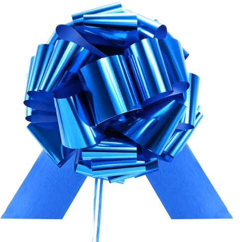 QUARKZMAN Große Geschenkschleife Ziehschleife ø 30cm Königsblau | 1 Stück, Dekoschleifen, für Auto Dekor geschenkdekoration Hochzeit Geburtstag Weihnachten