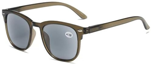 Lanomi Sonnen Lesebrille mit Sonnenschutz Grau Getönt Lesehilfe Sehhilfe Damen Herren Federscharniere Sonnenlesebrille Rechteck UV400 Schutz lesesonnenbrille mit sehstärke Transparent Braun 2.5