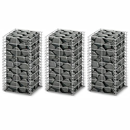 CIADAZ Gabionen-Set 3-TLG Pflanzkübel, Kräuterbeet, Hochbeete-kit, Pflanztrog, Vertikalbeet, Pflanzgefäße, Pflanzencontainer, Verzinkter Draht 25×25×50 cm