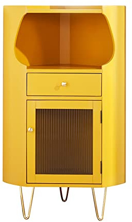GLigeT Drinks Cabinet Wood Wine Cabinet with Glass Door and Drawer, Contemporary Storage Wine Triangular Cabinet, Perfect for Living Room, Dining Room, Kitchen and Bar Bar Cabinet (Color : Yellow)