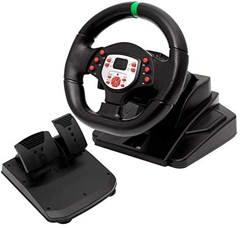 RajoNN Volante de PC, Volante de Carreras y Pedales con Cable USB, Volante de Carreras de Juegos Compatible con PS3/4/PC