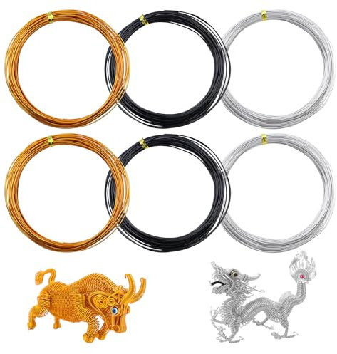 6 Rolle 1mm Basteldraht Flexibel Aluminium Draht zum Basteln Weicher Aluminiumdraht DIY Schmuckdraht Modellierdraht für Gartenarbeit Modellbau Kunsthandwerk