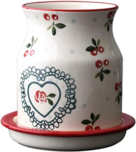 LWLYLCHBM Utensili da cucina in ceramica – Organizer per utensili da cucina vintage dal design antico, portaposate in stile country, bianco