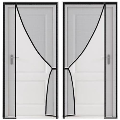 100x195cm Moustiquaire pour Portes, Rideau Magnétique Anti-insectes pour Porte de Balcon, Cave et Terrasse, Kit d'installation Complet Noir