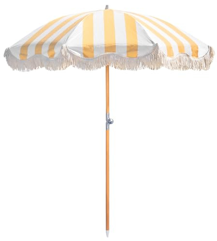Mansader Strandschirm Boho 2m Faltbar mit Fransen UPF 50+ mit Tragetasche, faltbarer Terrassenschirm für Garten, Rasen, Pool, Hoftisch, 2 m