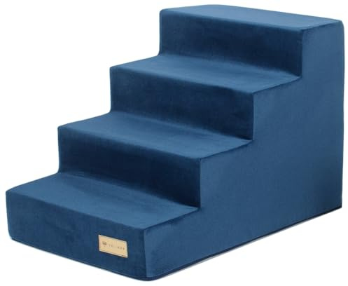 Scaletta Scale 4 gradini Cane Gatto Animali Domestici Velluto a Coste Leggera (Colore: Blu Scuro)