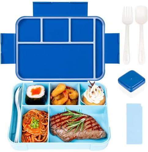 Brotdose Kinder Mit Fächern,Auslaufsichere Bento Box,Bento Box Kinder - Lunchbox mit 5 Fächern,Löffel und Gabel,for Office,Jungen & Mädchen，Snackbox,Perfekt für Kindergarten，Schule & Ausflüge