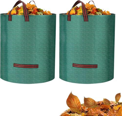 Goviox 2 x 272L Heavy Duty Garden Waste Bags,Waste Bags,Large Bag with Handles,Reusable Builders Bags Refuse Rubbish Bag,Waterproof Garden Green Waste Sack for Plant Leaf Trash Debris