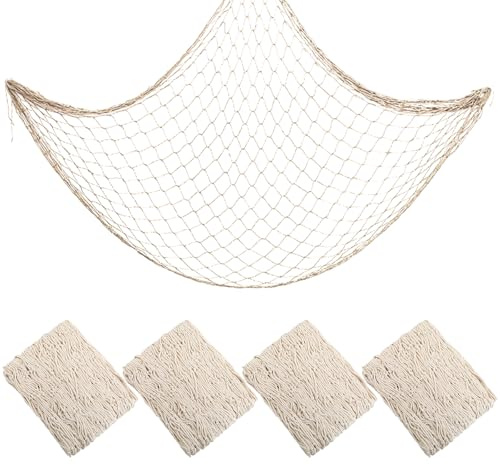 4PCS Fish Net Decorations, Natural Cotton Hawaiian Party Fishing Net Decorative, Nautical Themed Cotton Fishnet Party Decor, Fishnet Fabric Wall Hanging Fishnet for Ocean Theme Party