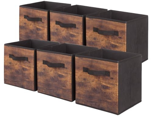 powerking Aufbewahrungsbehälter, faltbare Stoff-Aufbewahrungswürfel und Stoff-Aufbewahrungs-Organizer-Schublade für Schrank und Spielzeug Lagerung, 6-Pack (Retro Holz Muster)