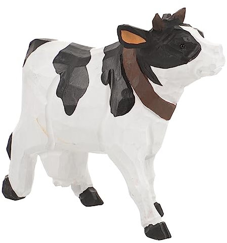 Cabilock Figura De Vaca De Madera Artesanal Decorativa, Estatua Pequeña, Talla Detallada, Color Natural, Adecuado para Decoración De Hogar, Jardín y Fiesta, Pieza Única De Artesanía De Madera