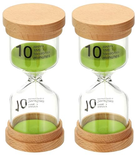 PATIKIL Minuteur De Sable 10 Minutes, 2 Pcs Sablier en Verre Borosilicate Haut avec Bois pour Jeux, Salle De Classe, Cuisine, Bureau, Décoration De Maison, Vert