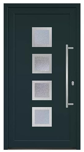 HORI Haustür Komplettset I Eingangstür aus Kunststoff mit 2-fach ISO Wärmeschutzglas I Stoßgriffset inkl. Edelstahlgriff & 5-fach Pilzkopf-Verriegelung - Farbe: anthrazit (innen weiß) - DIN rechts -