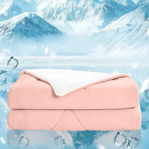 UNIKOME Manta refrescante 140x190cm Manta de Verano de Doble Cara para Las Noches de Verano y la Primavera Lavable a la luz Oeko-Tex (Rosa y Blanco)